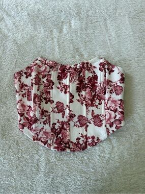 Floral Corset-Style tube top in White and Burgundy